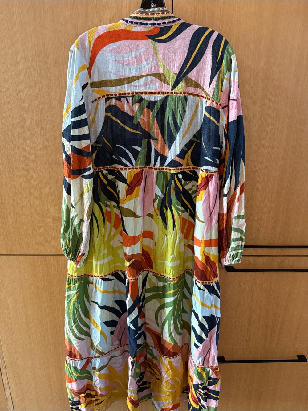 Anthropologie Conditions Apply Tropical Leaf Duster Boho Embroidered Trim Kimono - Picture 9 of 14